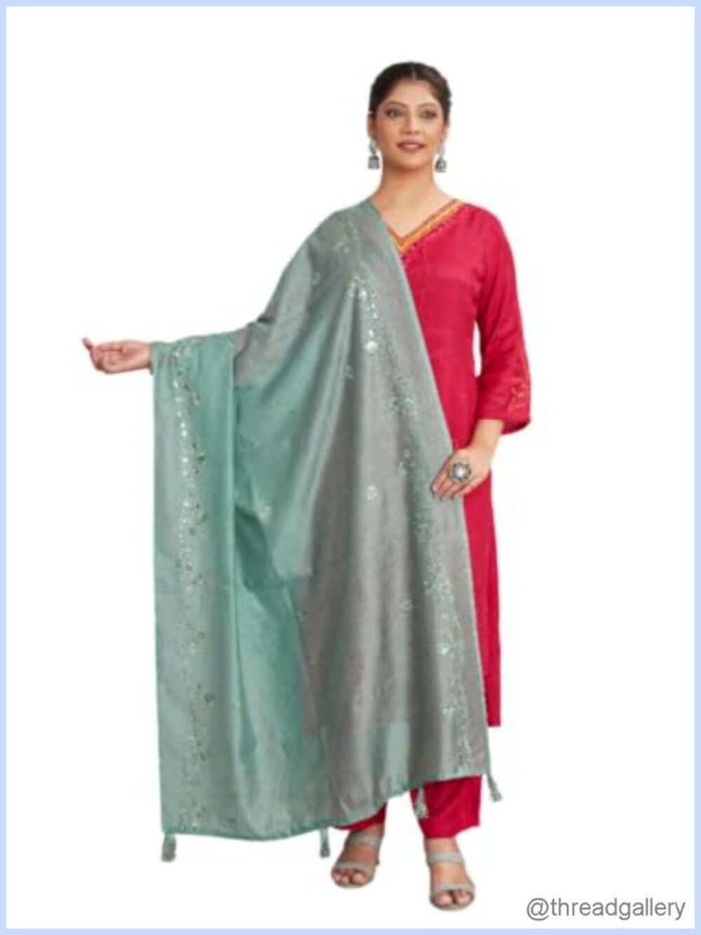 Embroidered Sequin Chanderi Cotton Dupatta Scarf Shawl Women Festive Bridal Wear